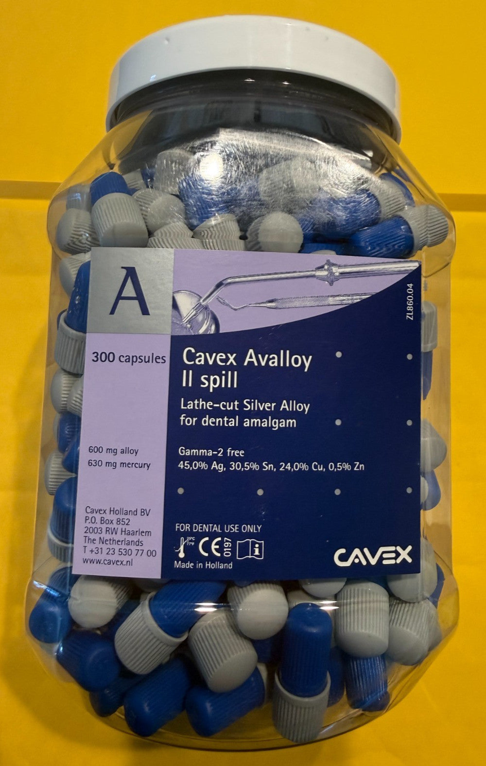 AMALGAM CAPSULES CAVEX AVALLOY II SPILL 600mg.    300 UNITS Netherlands