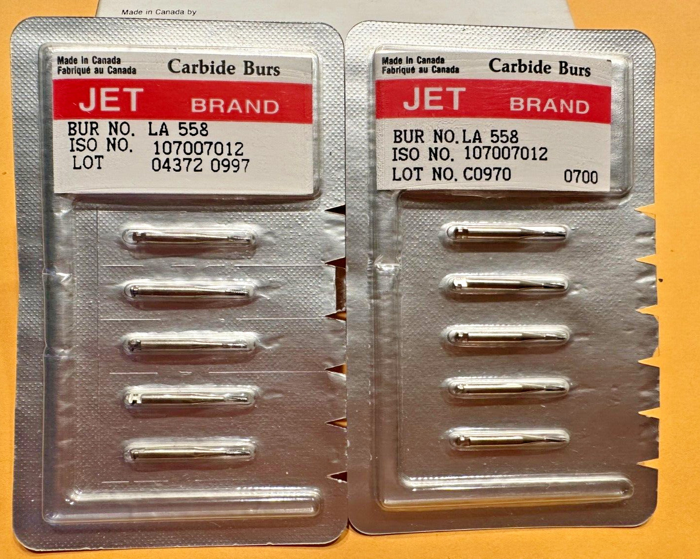 KERR JET Dental Carbide Bur RA 556 557 558 559 flat fissure crosscut Made Canada