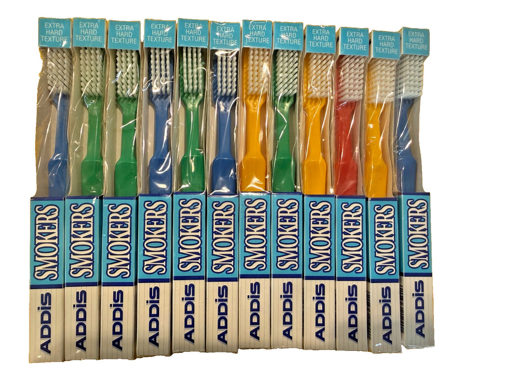 12 x ADDIS Wisdom Smokers Toothbrush - Extra Hard - Pack of 12 units. UK made