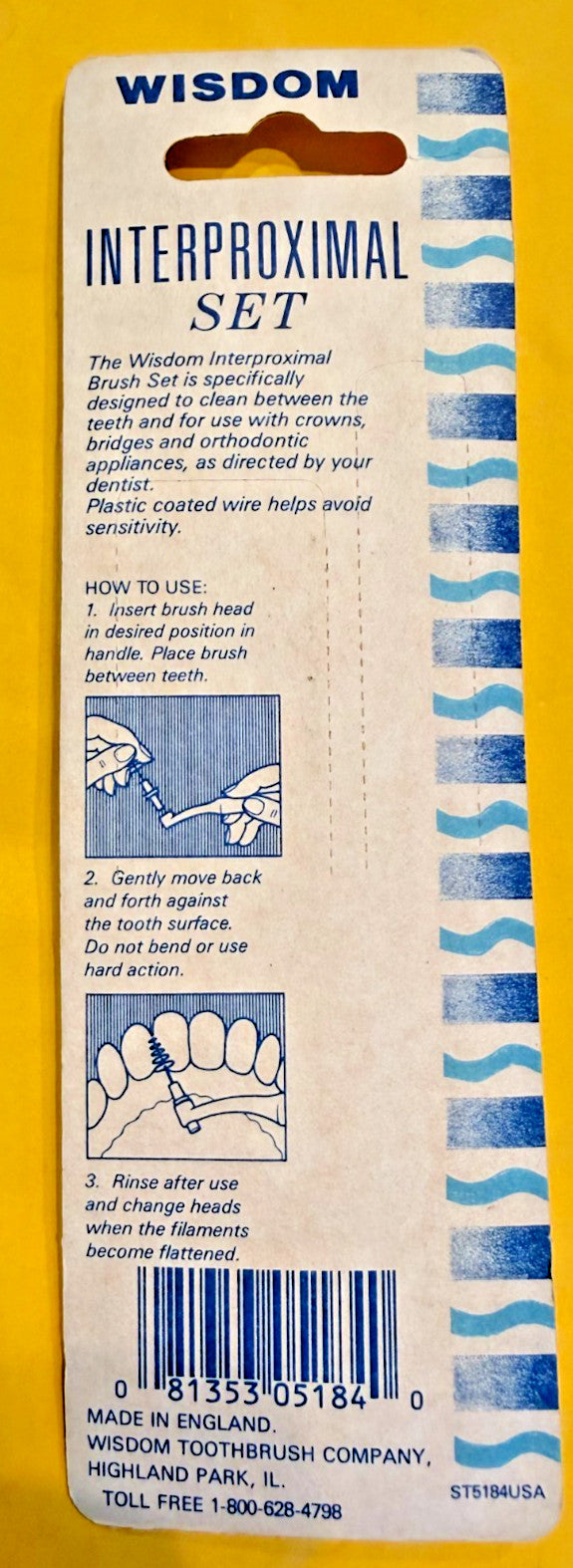 2 x WISDOM INTERPROXIMAL SET  toothbrush  Made in England