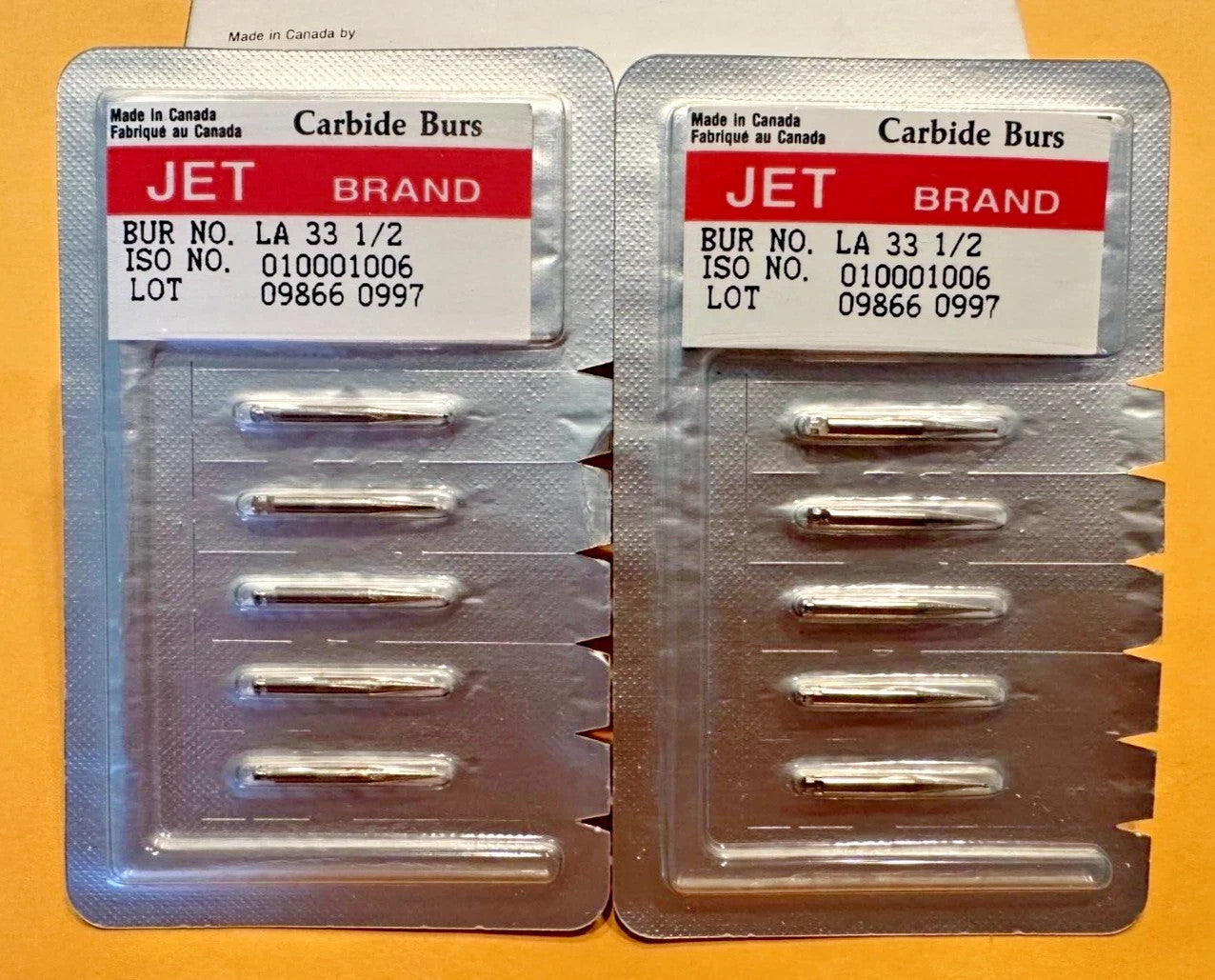 KERR JET Carbide Dental Bur RA 33 1/2 to 39 Inverted Cone MADE IN CANADA