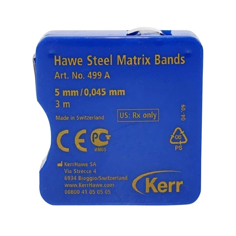 KERR HAWE 499  steel matrix band 0.045mm thickness, 3 meters. 5 & 6mm wide Swiss