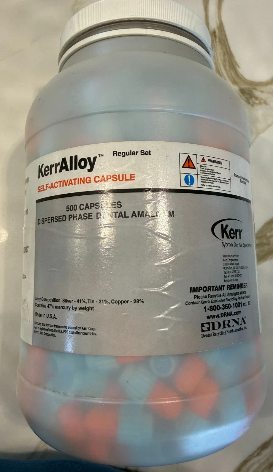 KERR ALLOY dental amalgam capsules 1 spill 400mg. OPEN BOX.  CONTOUR similar.