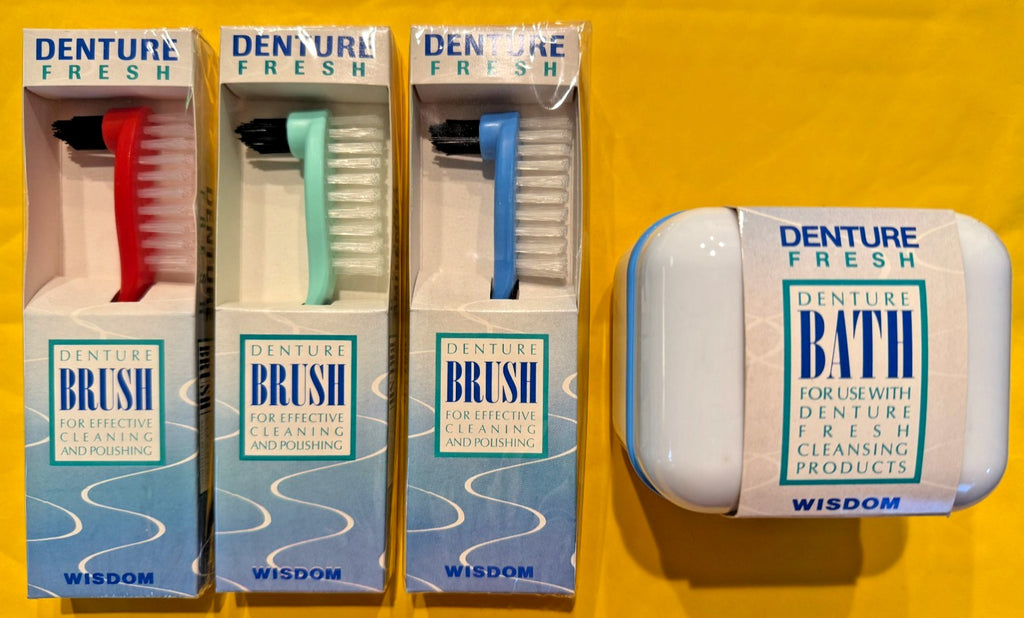 WISDOM DENTURE BUNDLE 3 TOOTHBRUSH + DENTURE BATH MADE IN ENGLAND