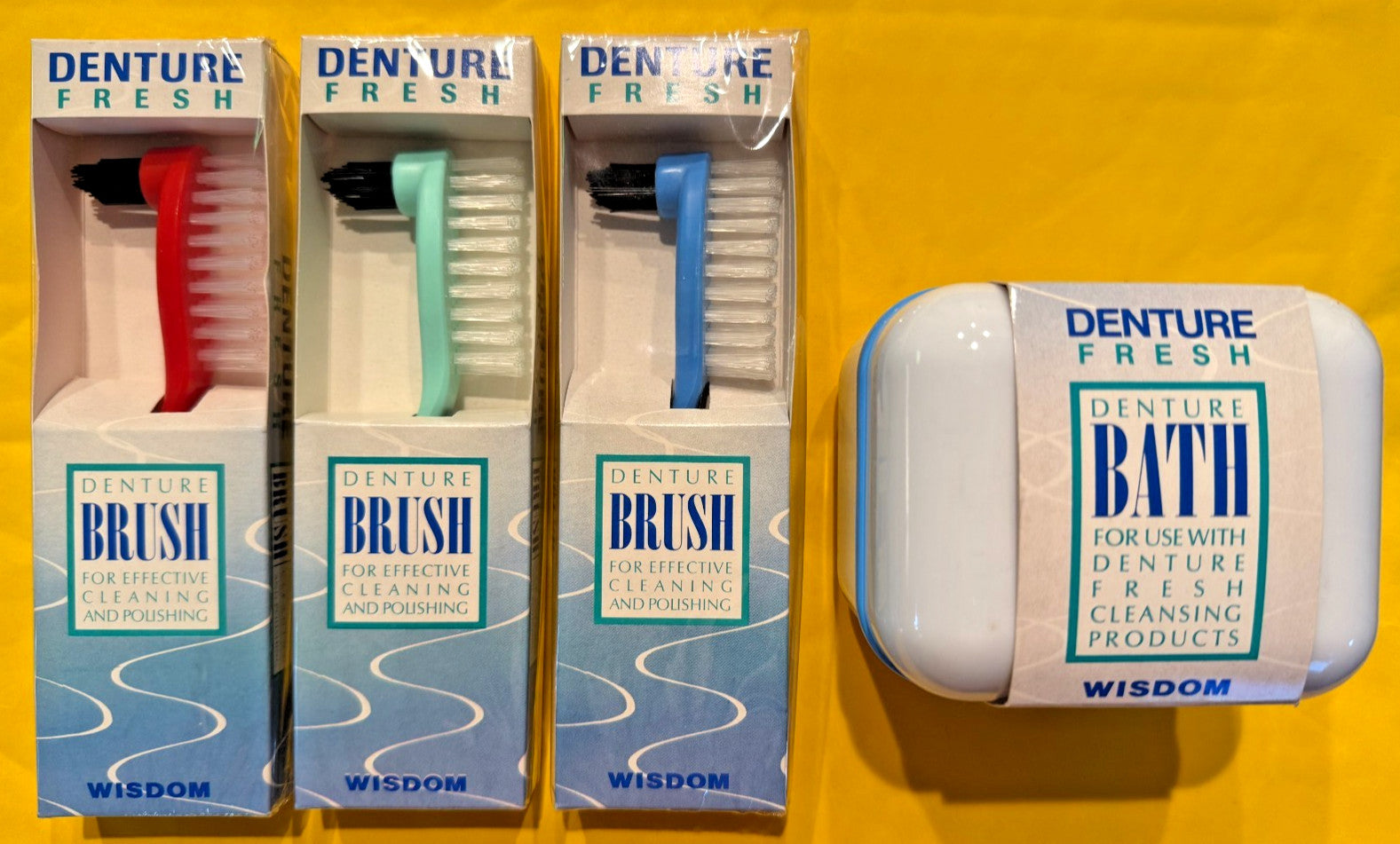 WISDOM DENTURE BUNDLE 3 TOOTHBRUSH + DENTURE BATH MADE IN ENGLAND