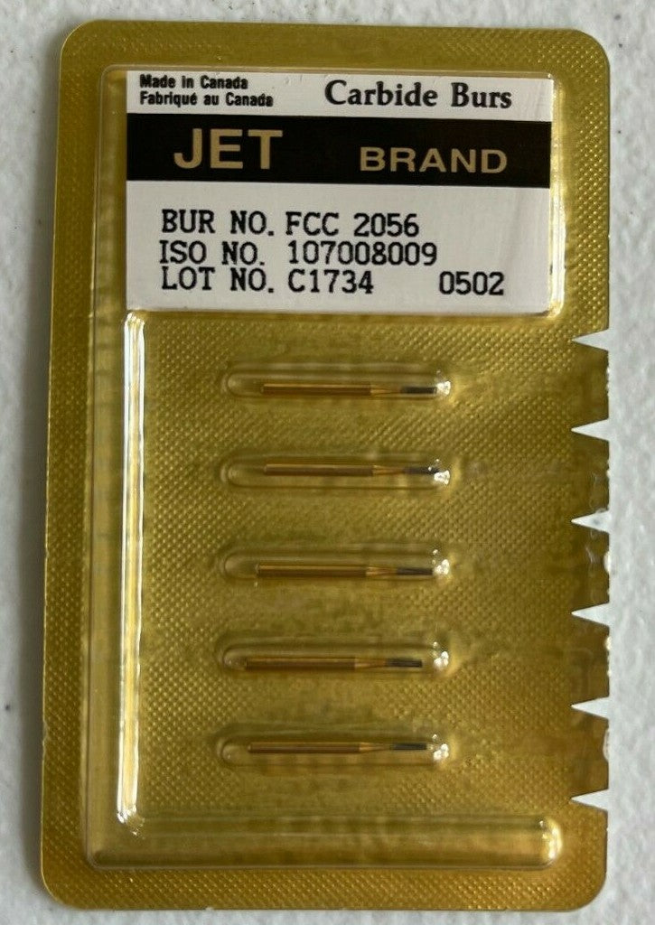 JET KERR CARBIDE BURS FG 2056 FINE CROSS CUT STRAIGHT.  5/Pk.