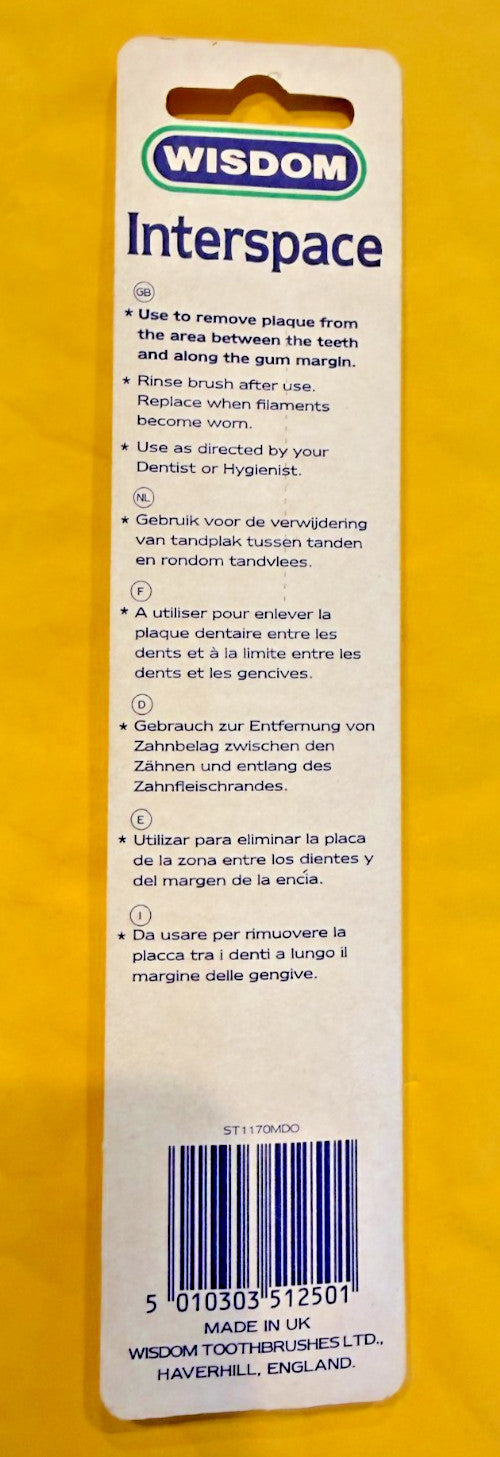 3 x Wisdom Interdental Interspace Brush Teeth Gap Cleaning. Made in ENGLAND