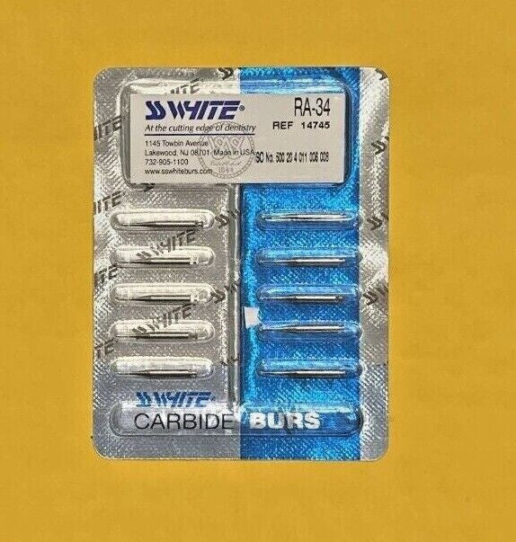 SS White Dental Carbide Burs   RA 1/2,  34,  557,  558,  1556,  1557.