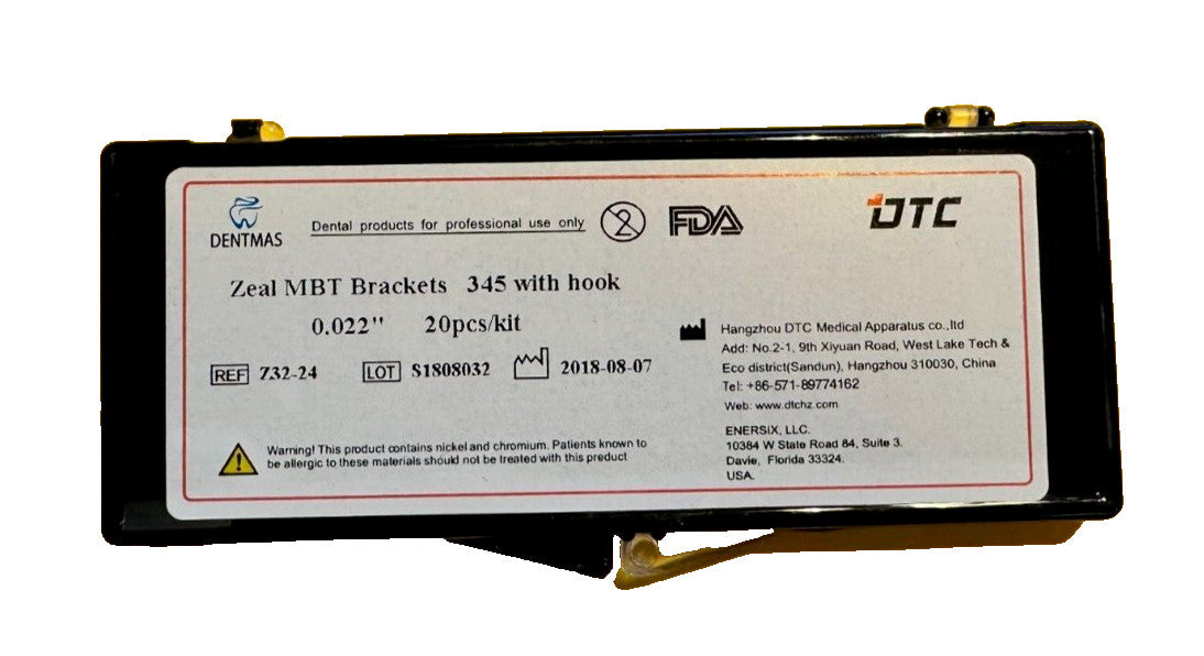 FDA. ZEAL Series MBT brackets, 345  with hooks.  0.022".  10 SETS