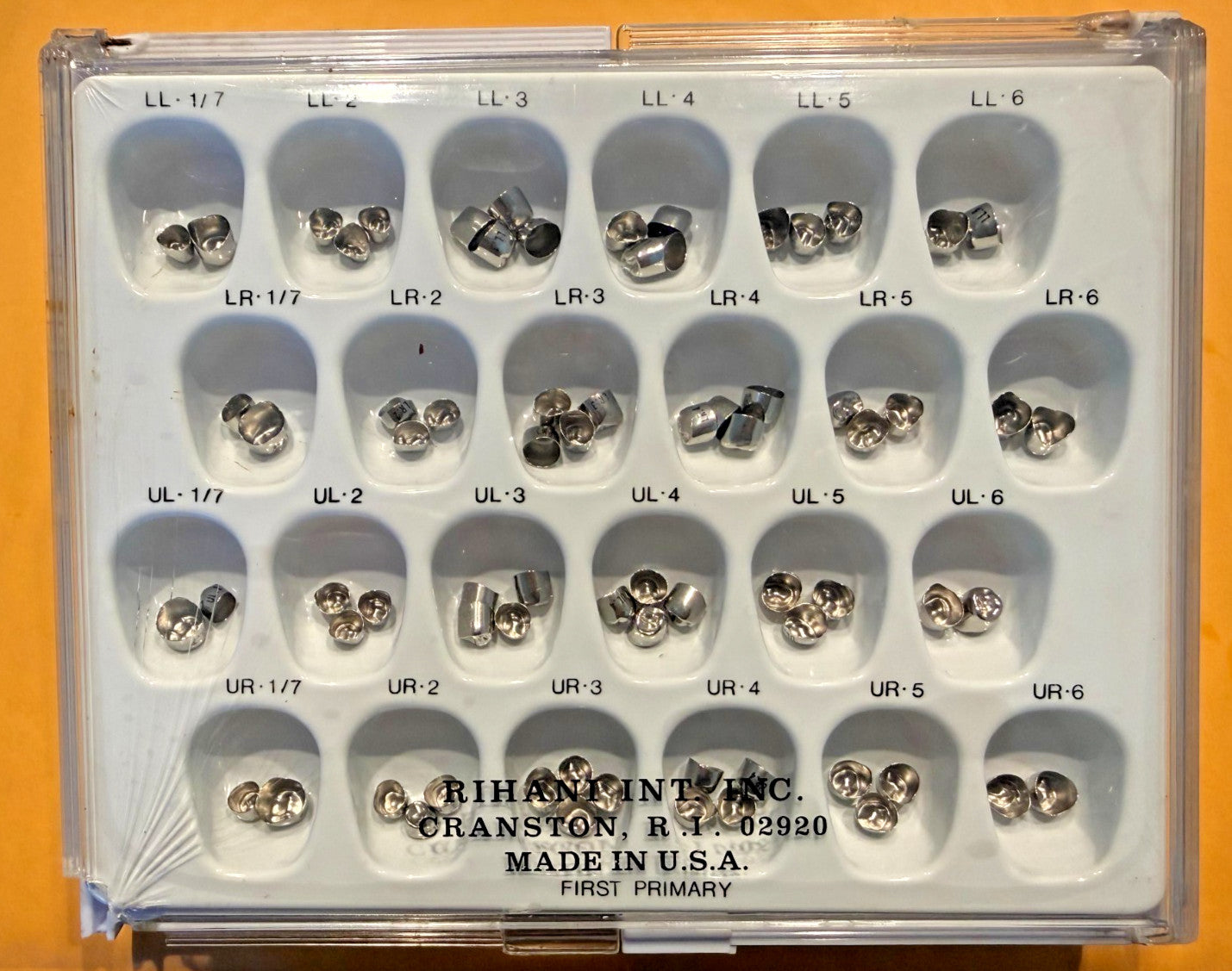First Primary Molar Crowns Stainless Steel  Kit 72 units assorted Made in USA