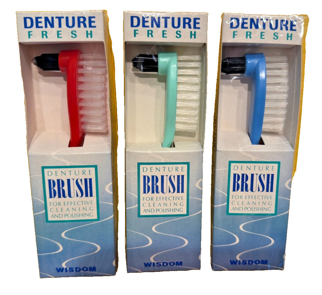 3 Premium WISDOM Denture Brush Made in UK assorted color