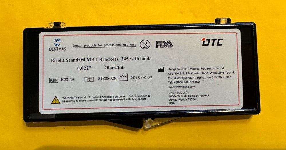 FDA  Bright series Standard MBT  brackets, 345  with hooks.  0.022.  10 SETS.