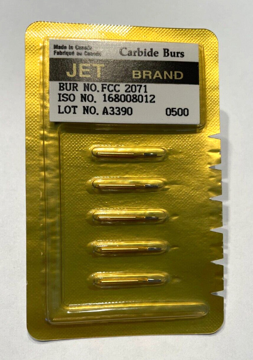 JET KERR CARBIDE BURS FG 2071 METAL CUTTER FLAT END TAPER. PACK OF 5 UNITS.