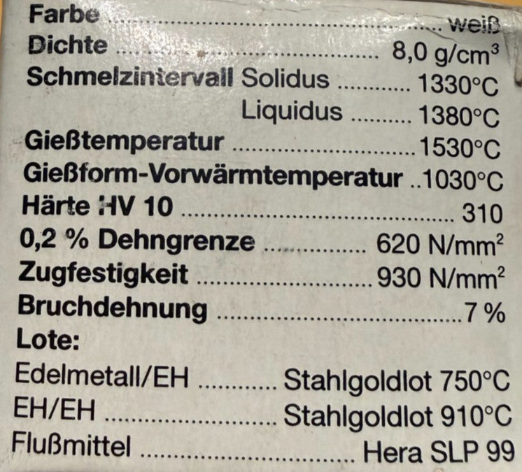 HERAENIUM EH Cobalt Chrome alloy 500gr. KULZER Germany