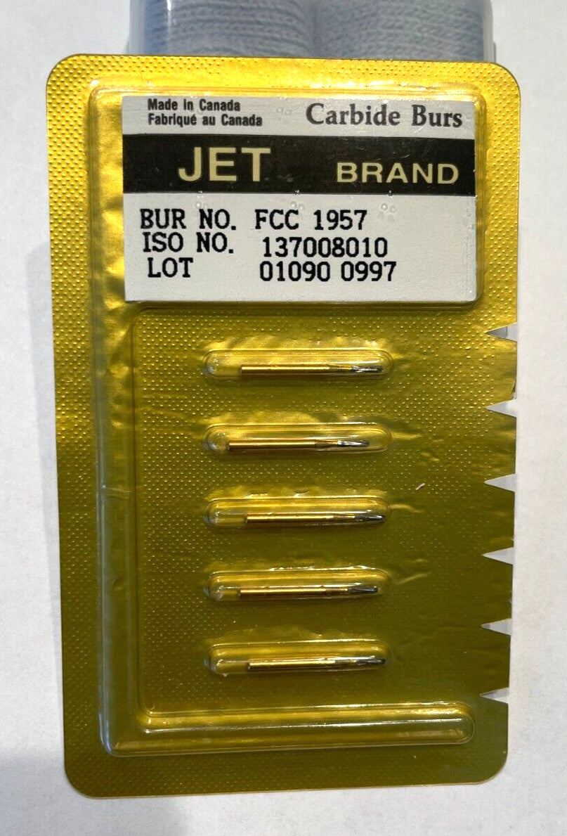 JET KERR CARBIDE BURS FG 1957 METAL CUTTER ROUND END CYLINDER.   5/Pk.