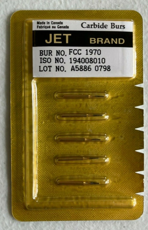 CARBIDE BURS FG 1970 METAL CUTTER FINE CROSS CUT.  JET KERR.  5/Pk.